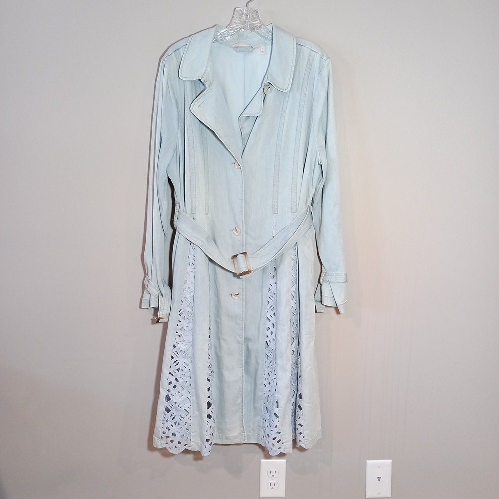 Soft Surroundings Lori chambray trench coat with lace panels Size L - Picture 2 of 8